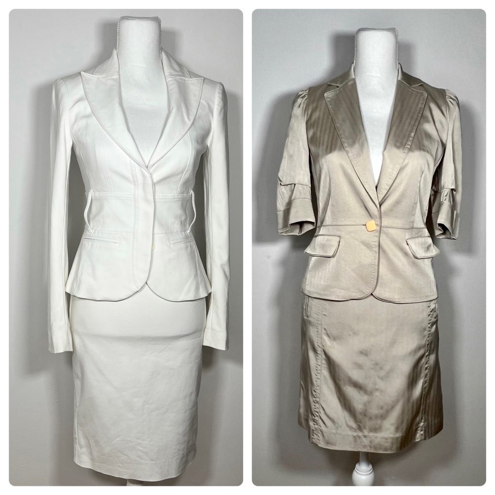 2x Guess By Marciano White Blazer Suit Skirt & Mastina Beige Satin Suit Skirt